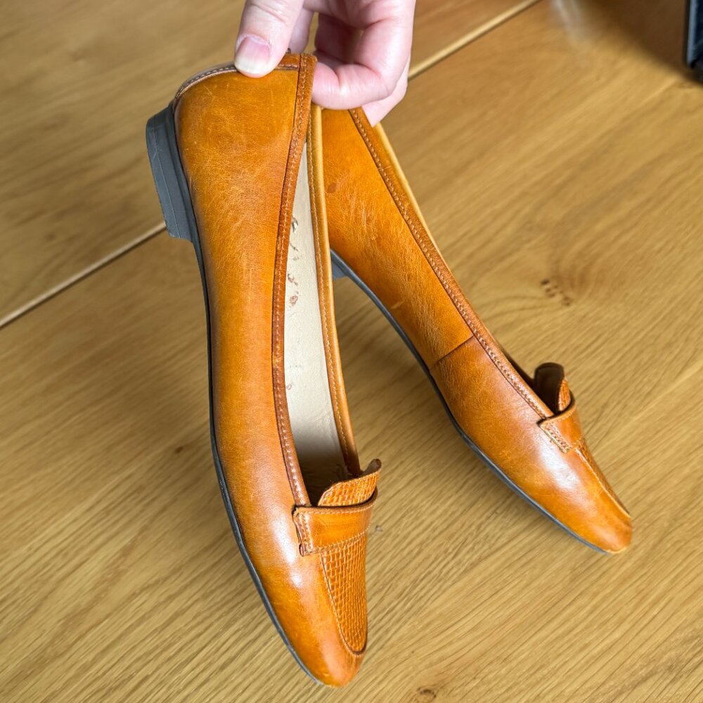 Antonio Melani Tan Leather Loafers Size 6.5 Woven Penny Flats - Picture 11 of 12
